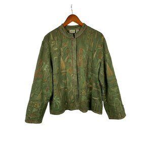 Chicos Green Embroidered Jacket Size 3 Cotton Rayon India